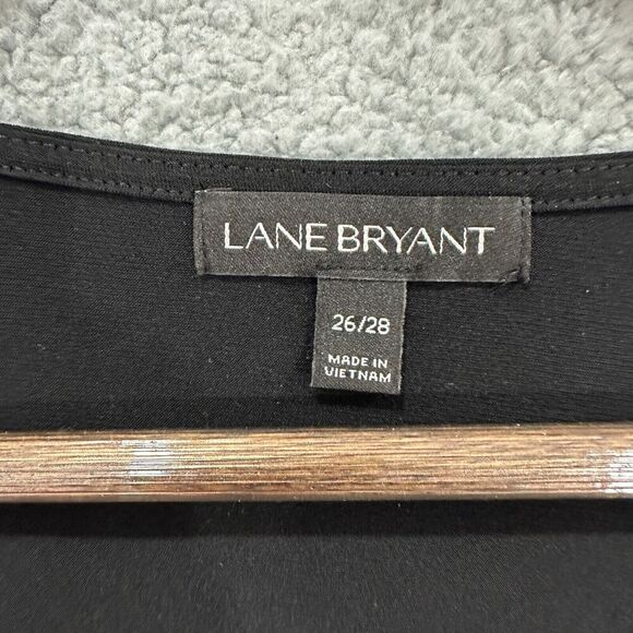 Lane Bryant Top Women 26 Black Half Sleeve‎ Tie Back Babydoll Stretch Minimalist - Picture 2 of 8